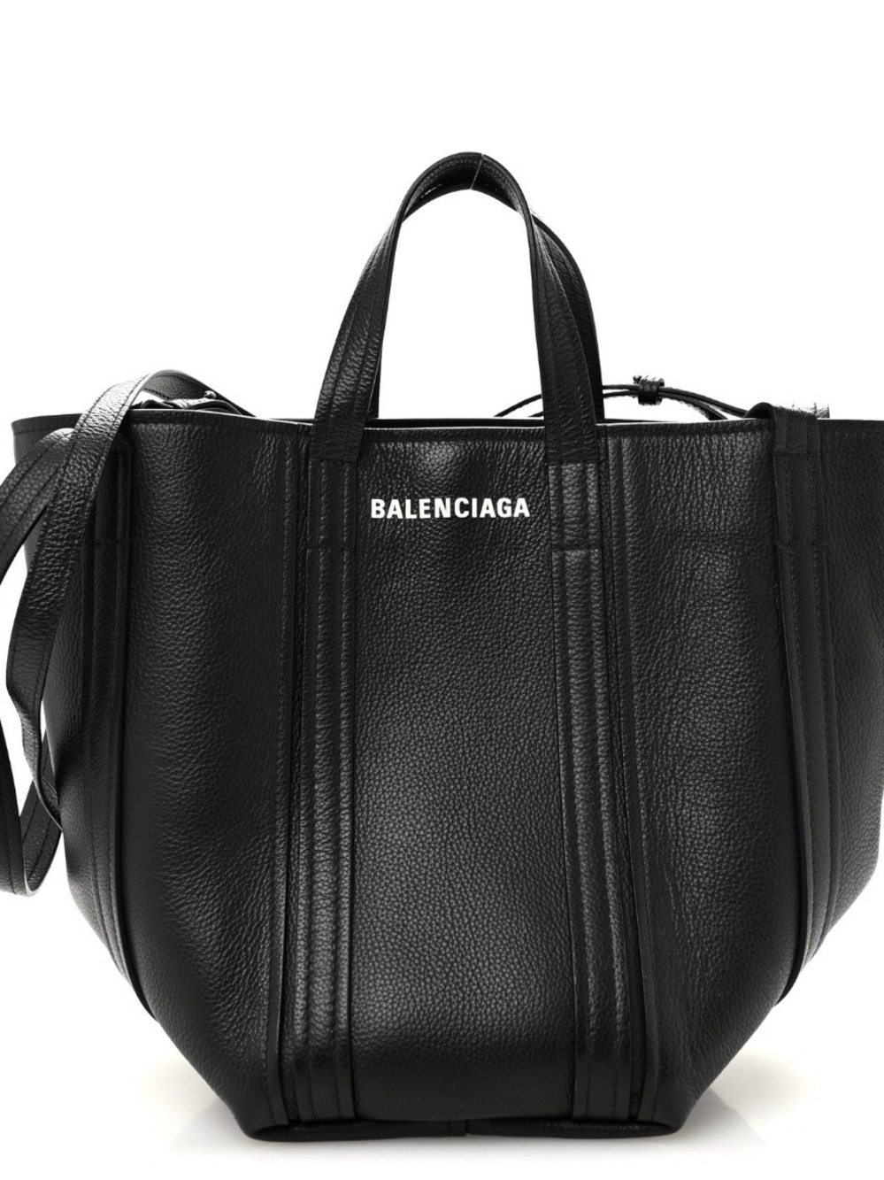 Balenciaga Black Pebbled Leather Small Tote with Shoulder Strap